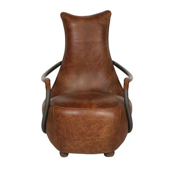 Maverick Retro Relax Chair - Gunmetal Frame & Brown Aniline Leather Cover