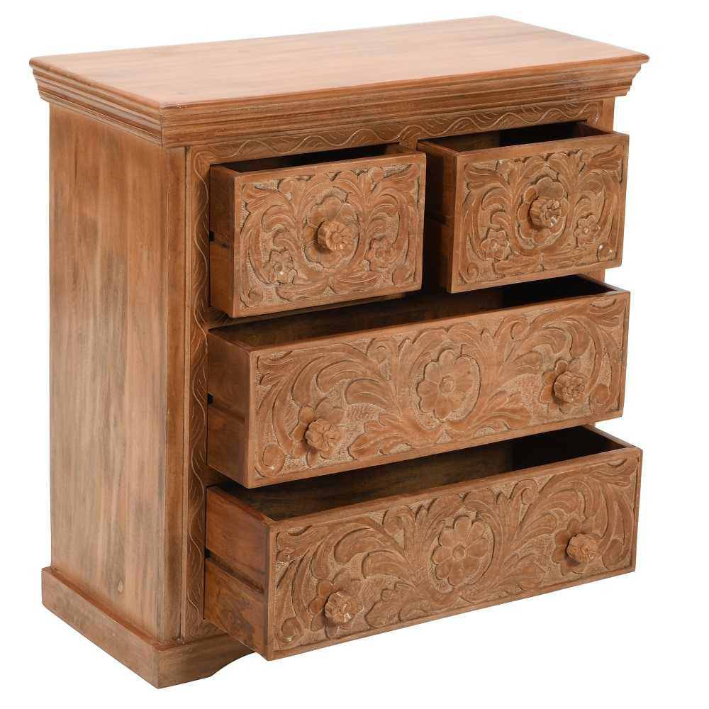 Carved Mango Wood 2 Over 2 Chest Of Drawers