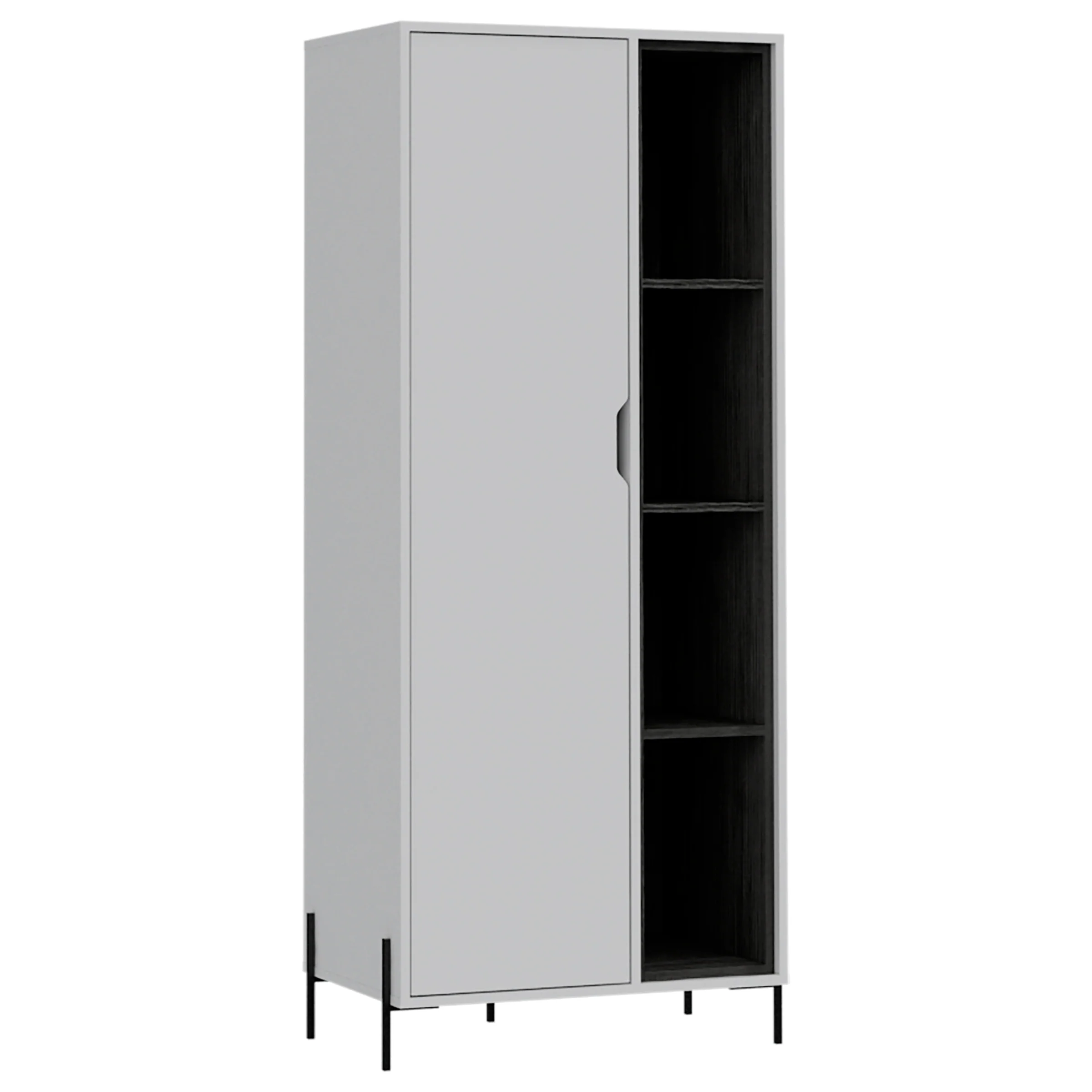 Detroit White & Carbon Grey Oak Woodgrain Bookcase With Door & Open Shelving
