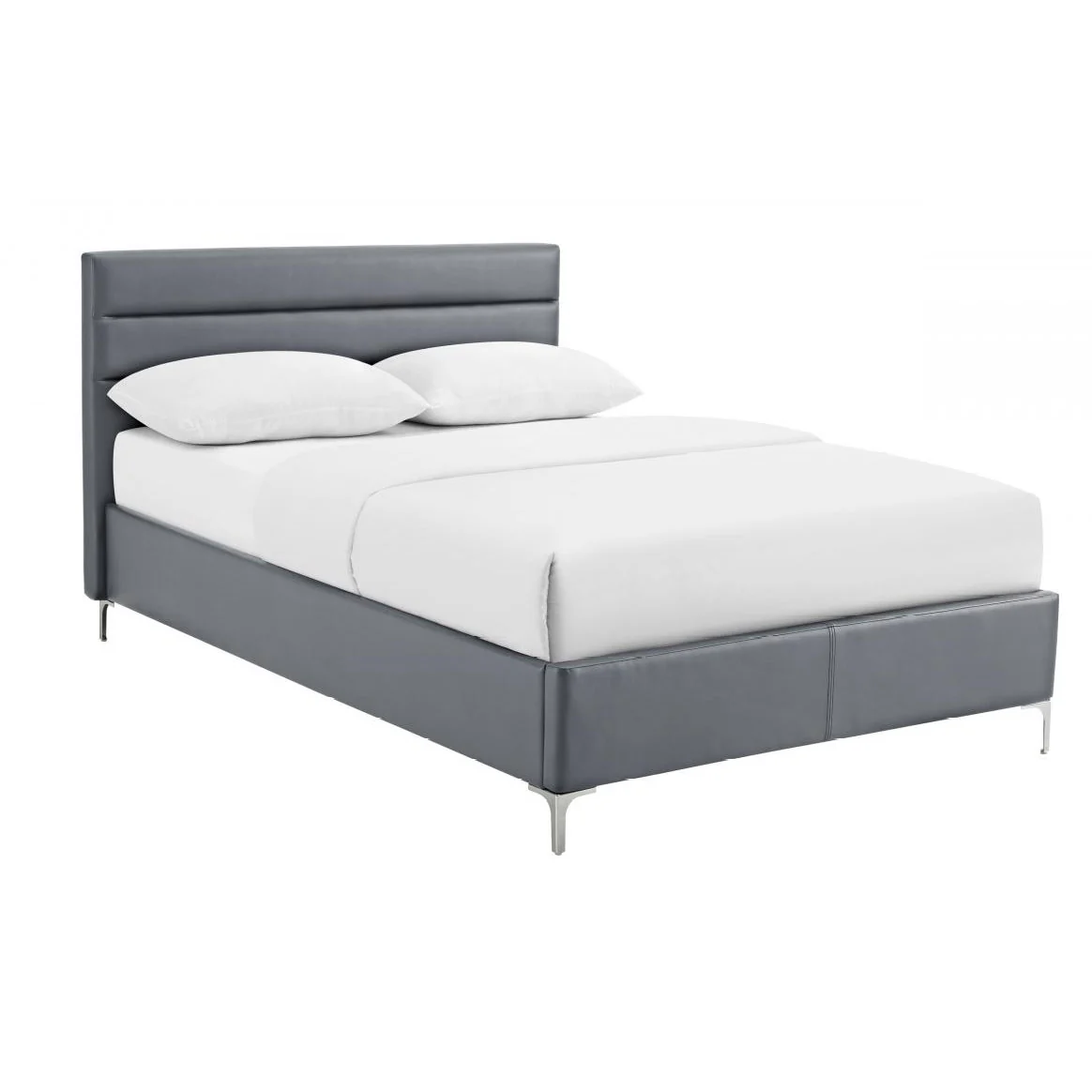 Grey Faux Leather 5' King Size Bed