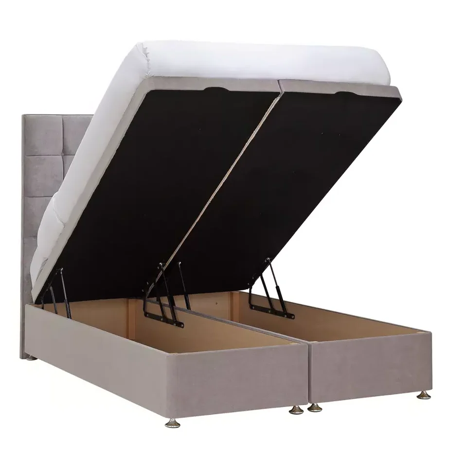 Belgravia Cool Blue Memory Ottoman Front Lift Divan Bed Set - Base + Headboard + Mattress - Choice Of Sizes