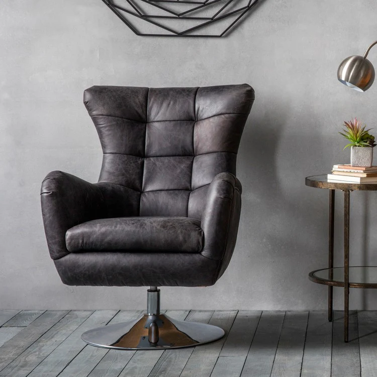 Brixton Top Grain Leather Swivel Chair - Antique Ebony