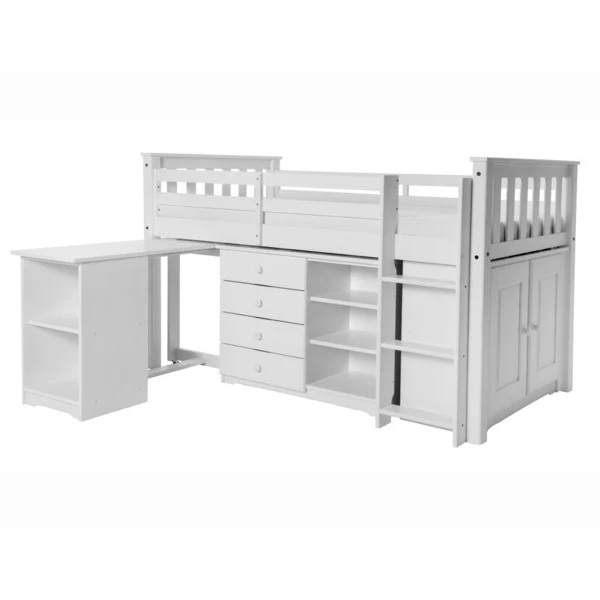 Porto Midi Sleeper with Desk, Chest & Bookcase White