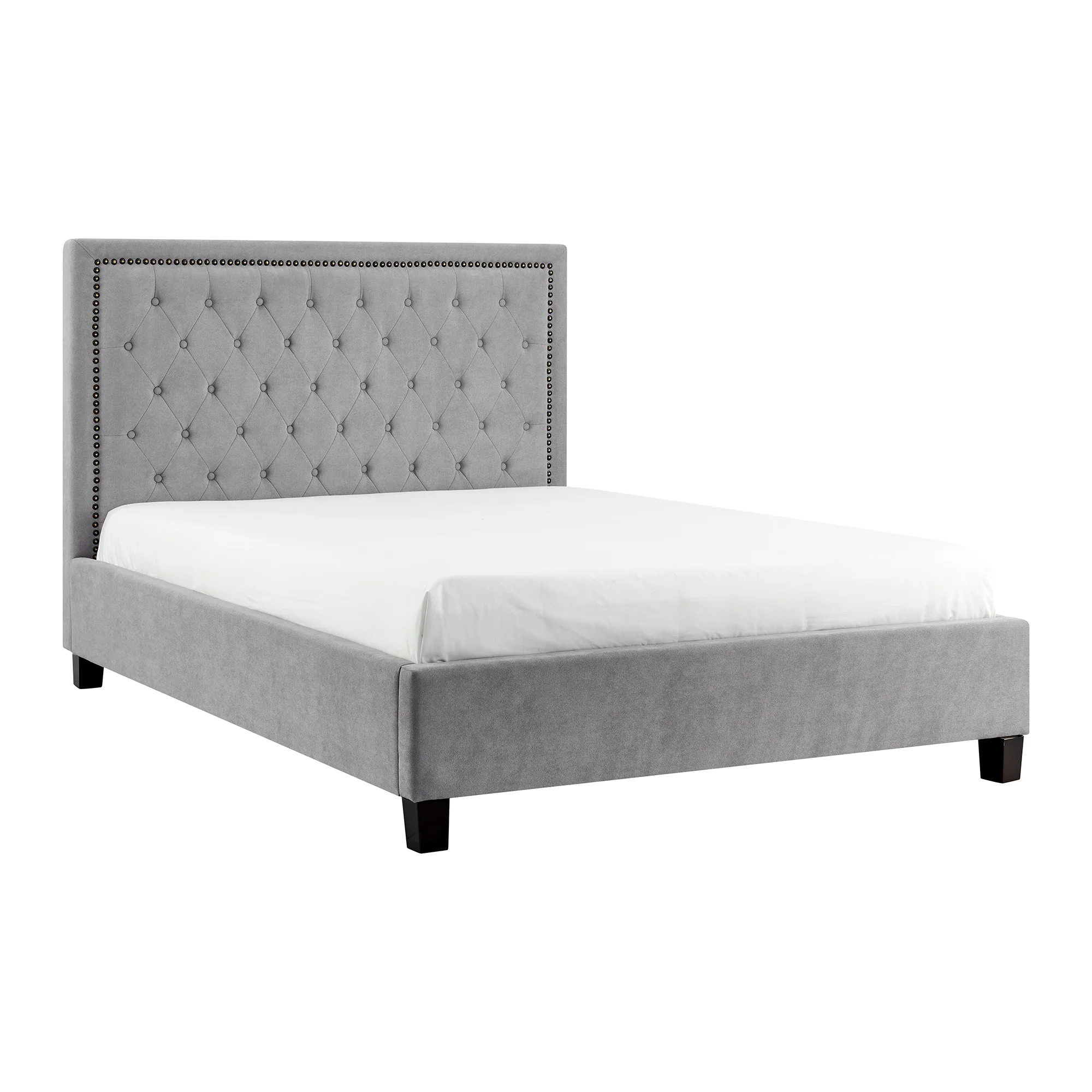 Grove Buttoned 4'6 Double Bed - Light Grey