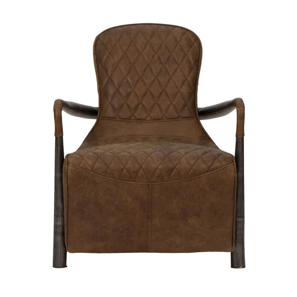 Diamond Quilted Liberty Snug Chair - Gunmetal Frame & Brown Aniline Leather Cover