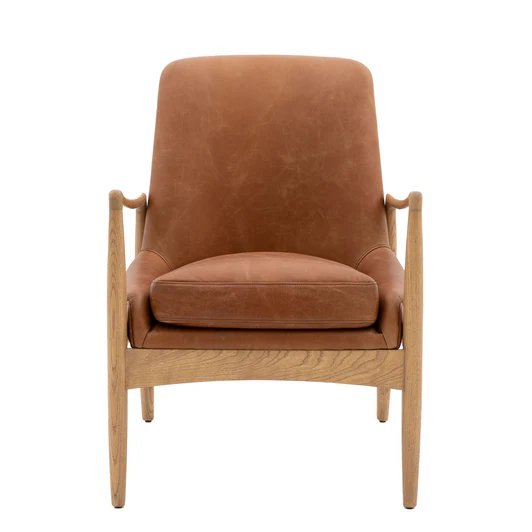 Papa Brown Leather & Weathered Oak Frame Armchair