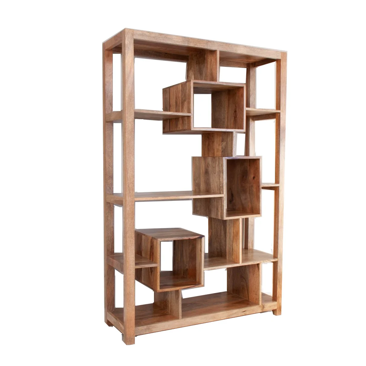 Novo Mango Wood Large Open Display Shelving Unit Geometric Bookcase