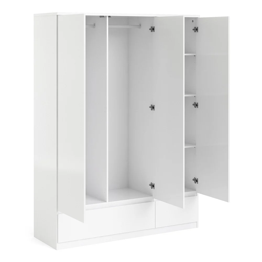 Naiah Triple Wardrobe 3 doors + 2 drawers White High Gloss