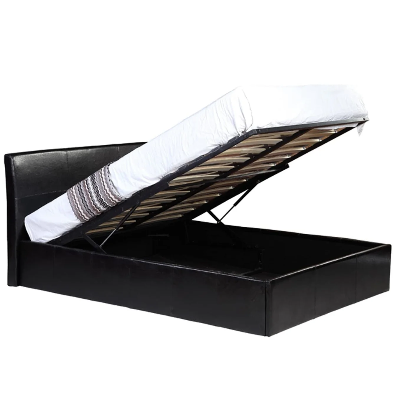 Fusion Small Double 4ft Storage Bed - Black Faux Leather