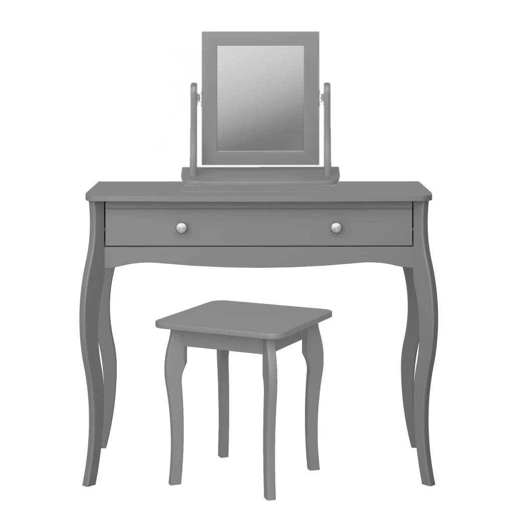 Baroque 1 Drawer Dressing Table Set - Grey Painted Finish