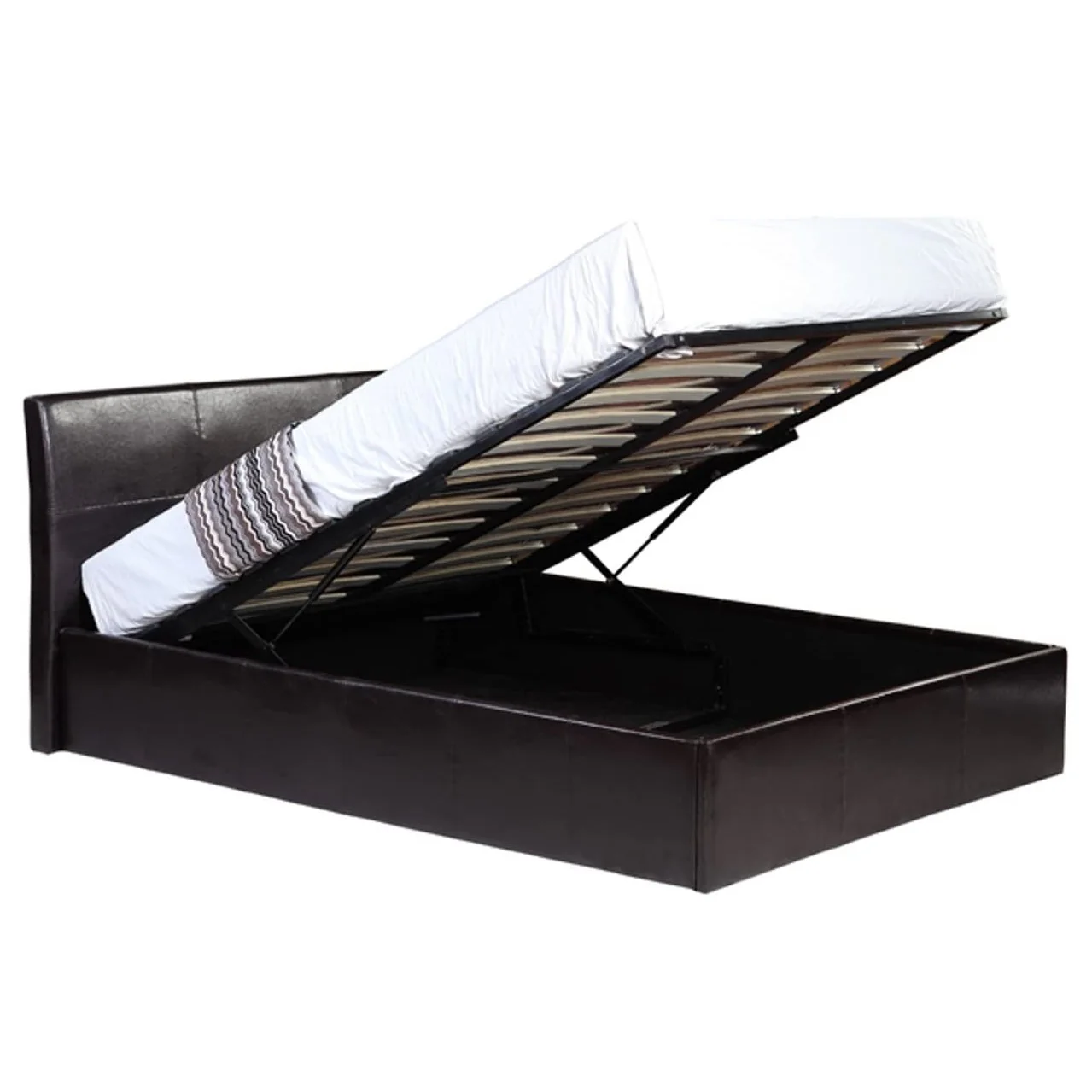 Fusion Small Double 4ft Storage Bed - Dark Brown Faux Leather