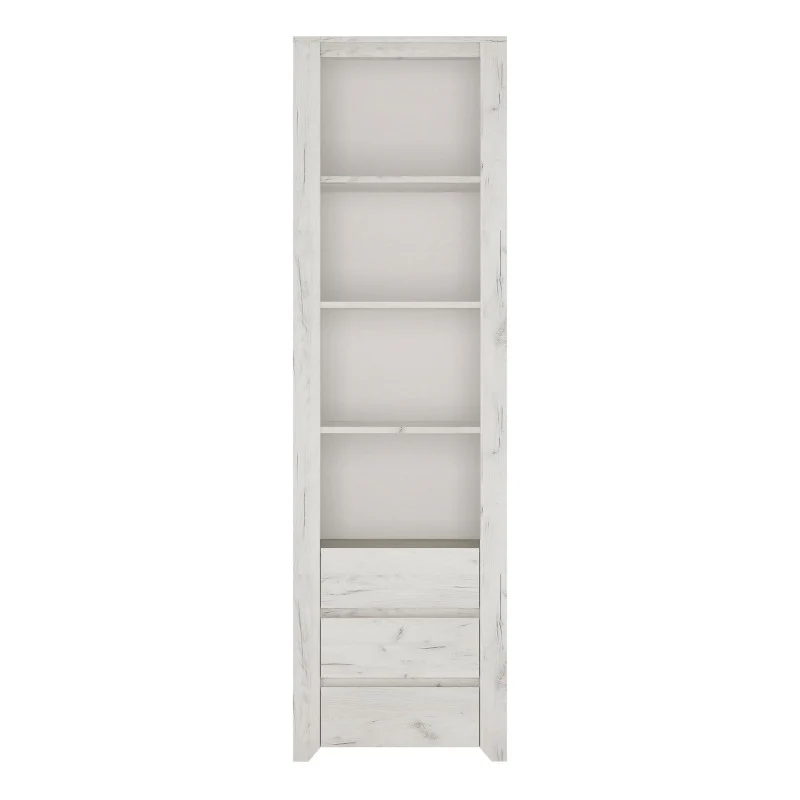 Angelica Tall Narrow 3 Drawer Bookcase - White Oak