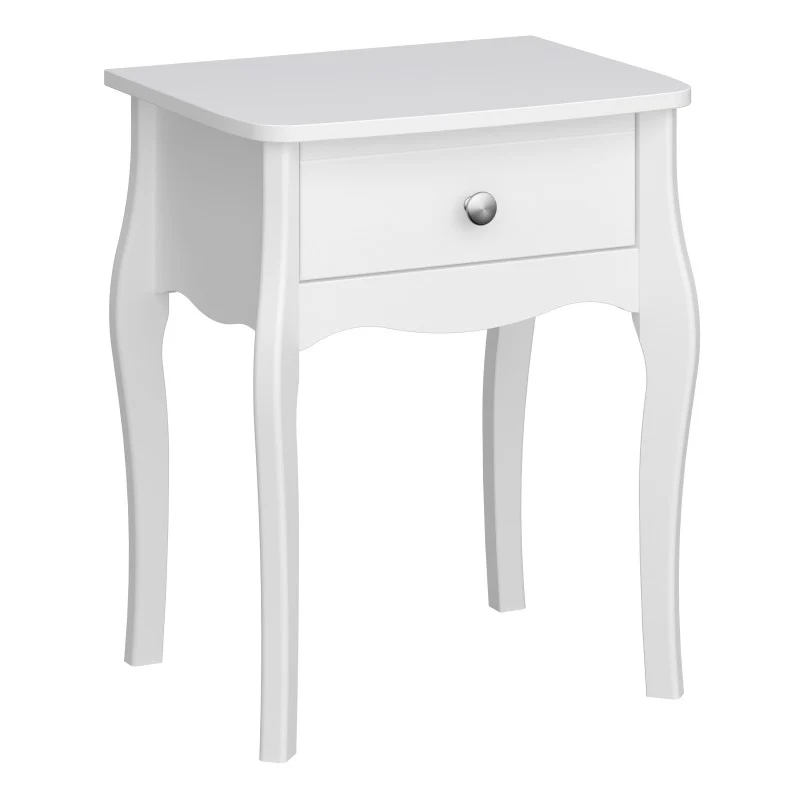 Baroque 1 Drawer Bedside Table - White Painted Finish