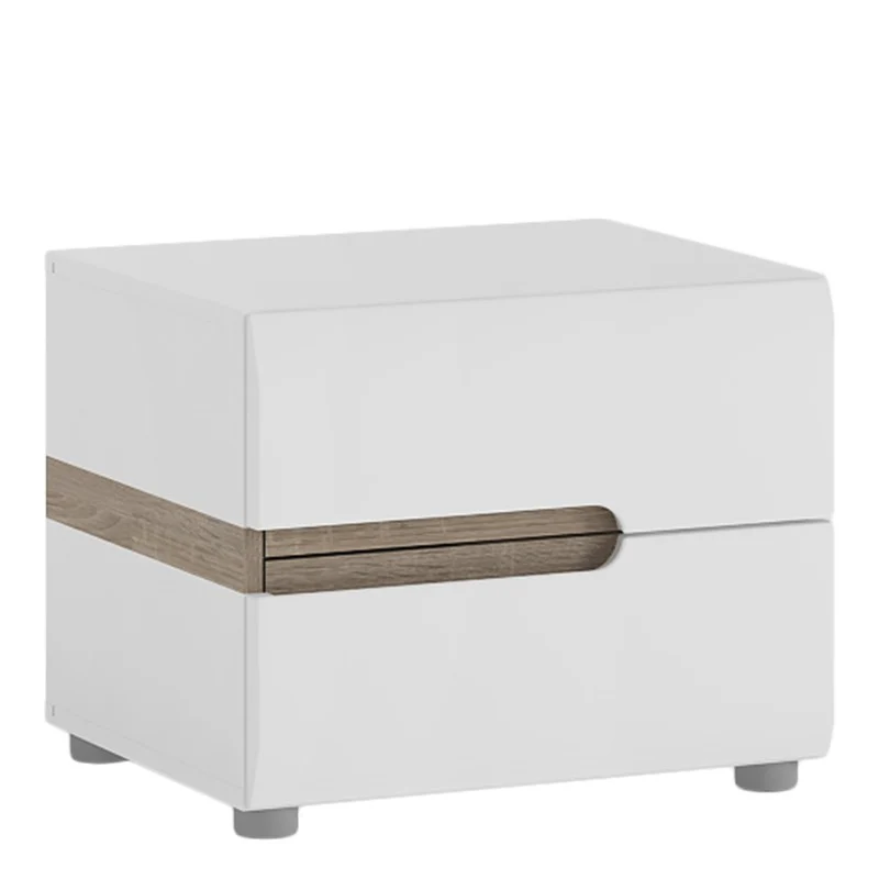 Chelsea White High Gloss & Truffle Oak Trim 2 Drawer Bedside