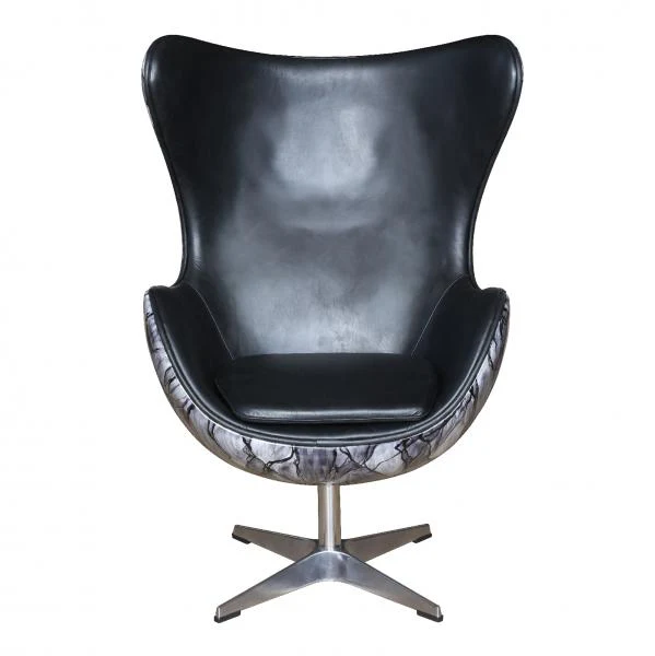 Black Leather Egg Swivel Chair with Deco Back