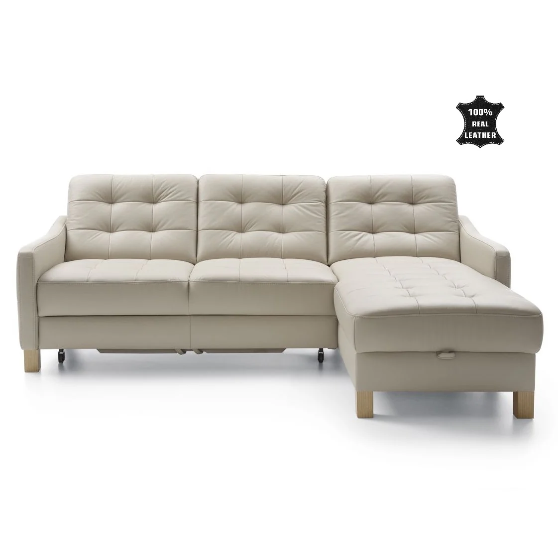 Malmo Leather Corner Chaise Sofa Bed With Storage