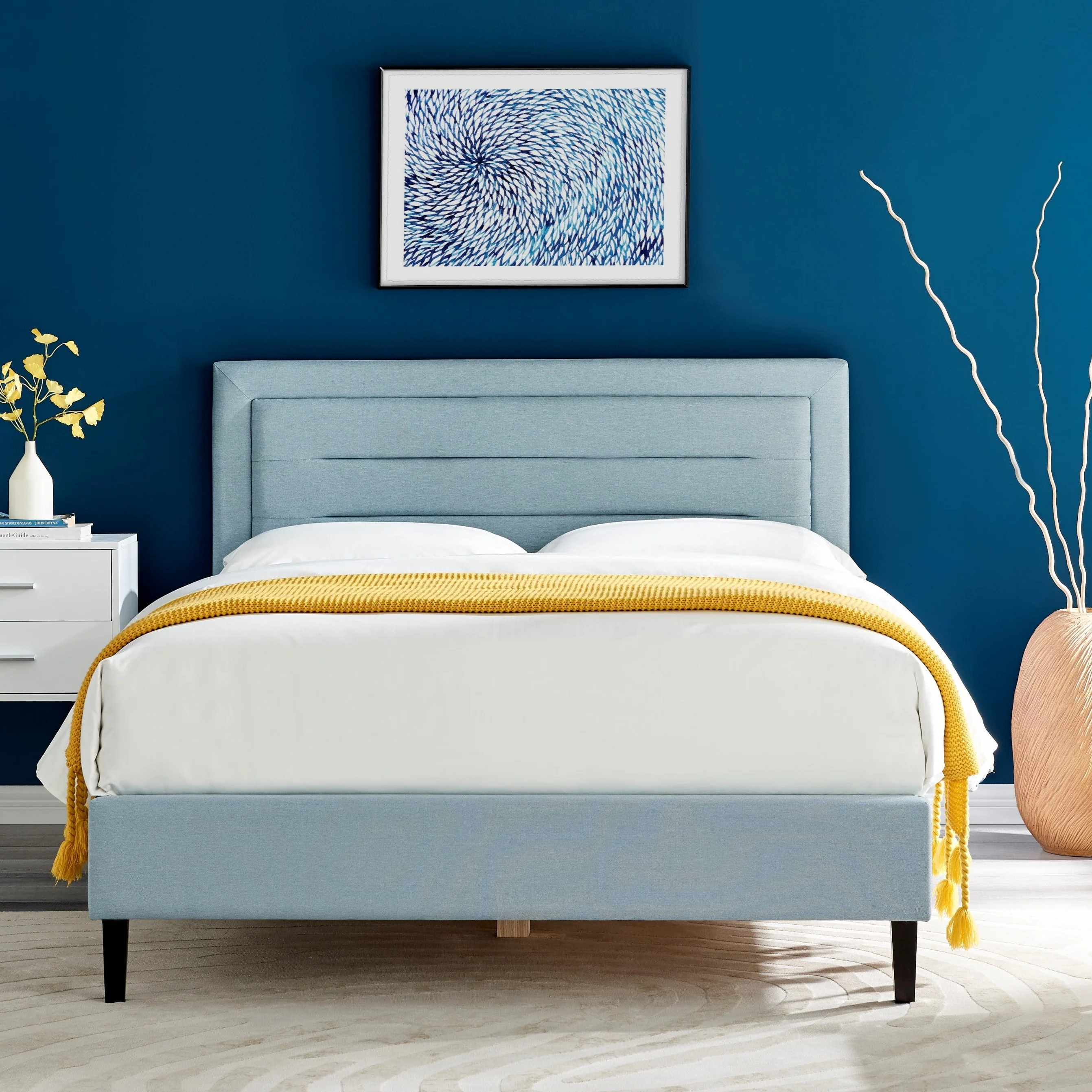 Picasso Duck Egg Blue Fabric Bedstead 4ft 6 Double Bed