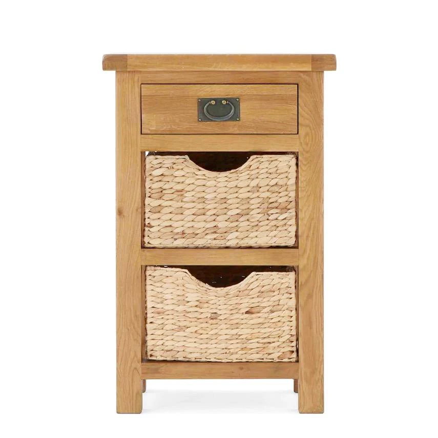 Sailsbury Solid Oak Telephone Table With 2 Basket Drawers
