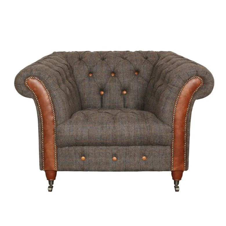 Westminster Buttoned Harris Tweed & Vintage Leather Chesterfield Chair Collection