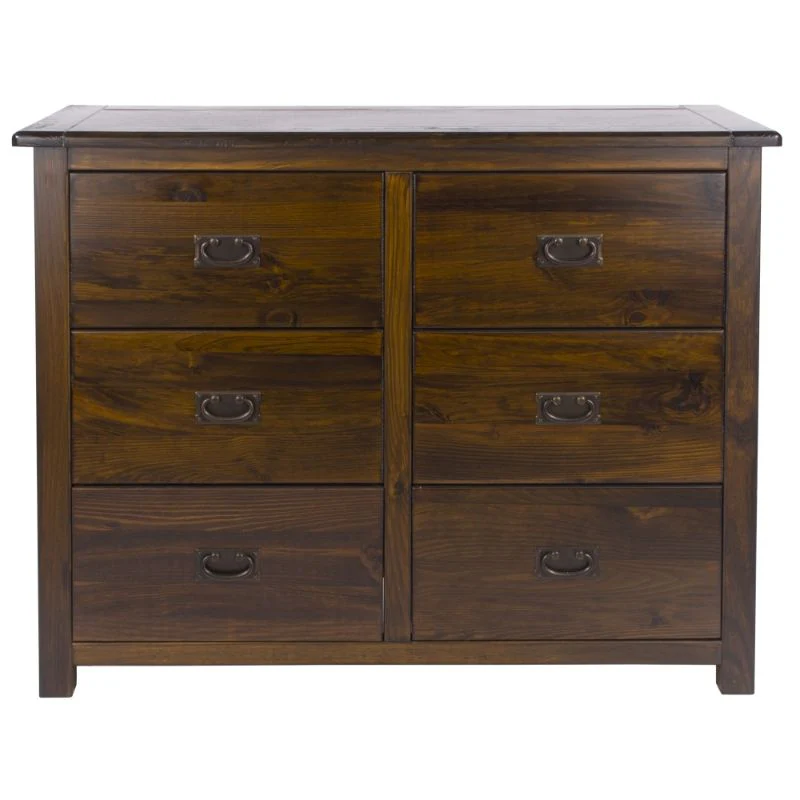 Boston Dark Wood 3+3 Drawer Wide Chest