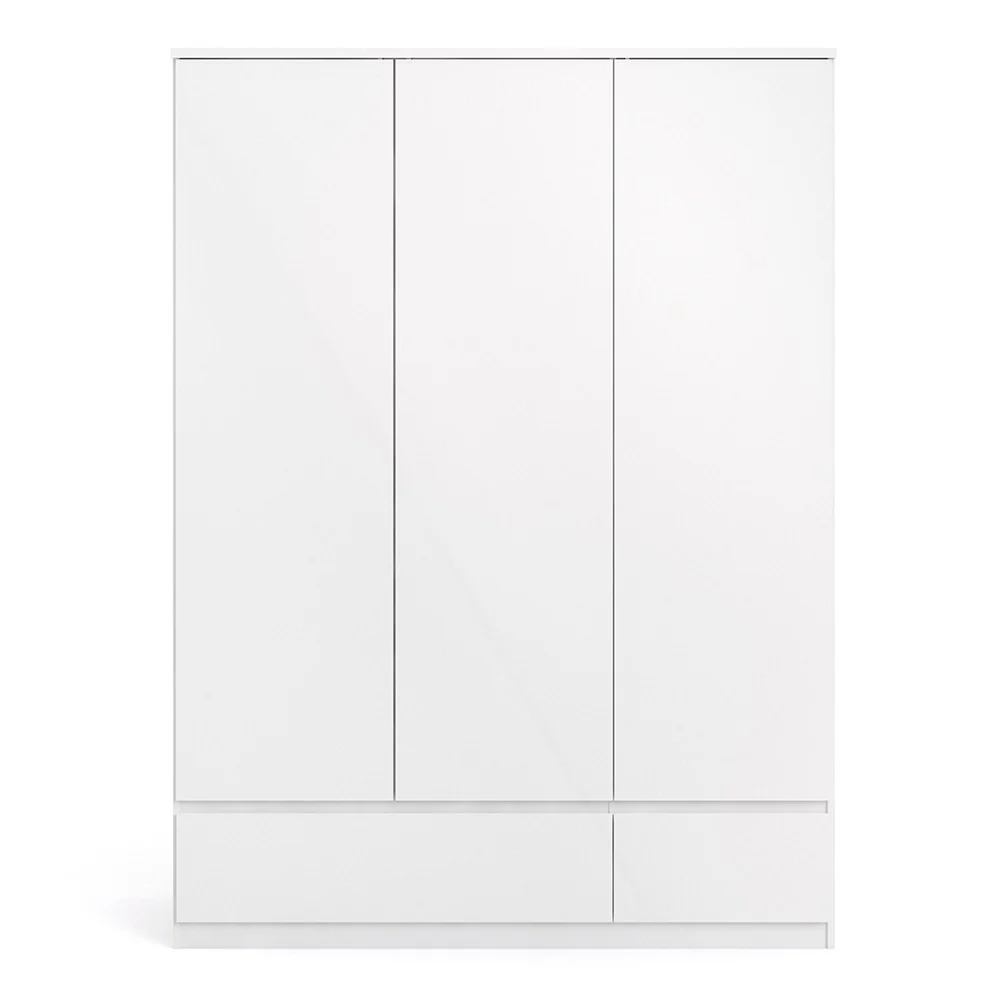 Naiah Triple Wardrobe 3 doors + 2 drawers White High Gloss