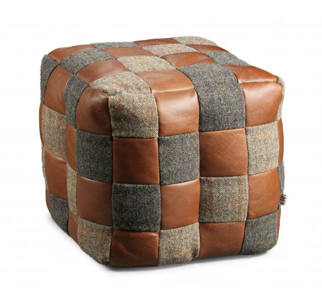 Harris Tweed & Brown Vintage Leather Patchwork Square Bean Bag