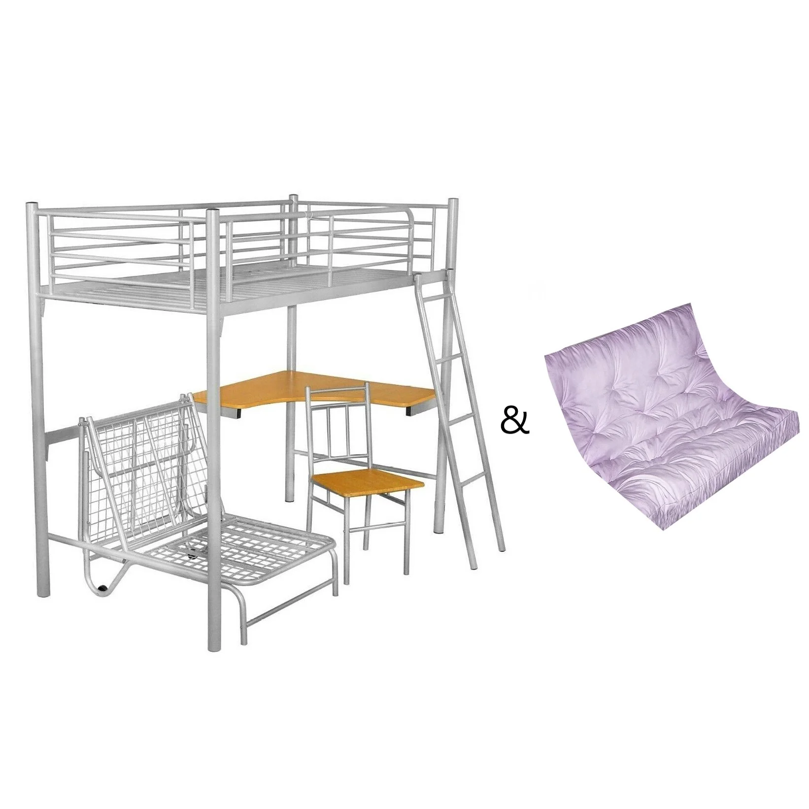 Silver Study Bunk With Desk & Futon