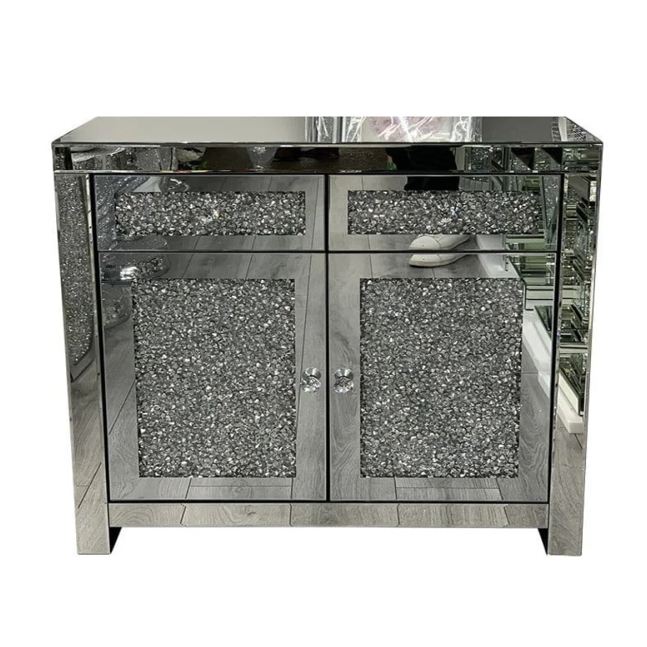 Crushed Diamond Mirrored 2 Door Medium Sideboard