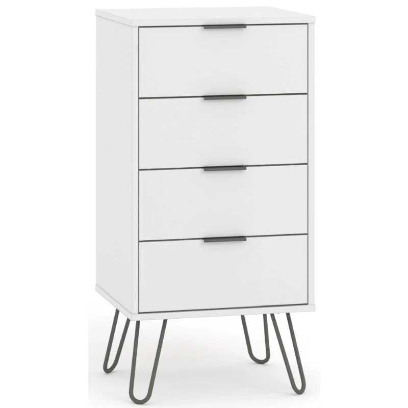 Augusta White 4 Drawer Narrow Chest with Hairpin Legs
