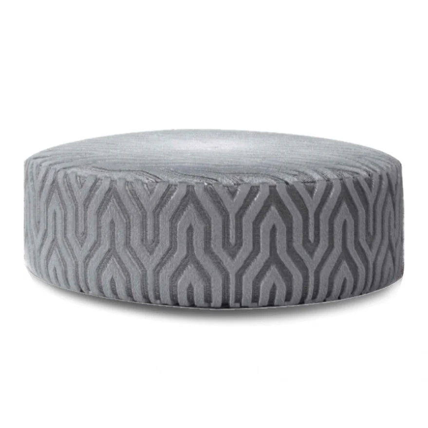 Wolf Grey Fabric Large Round Accent Footstool