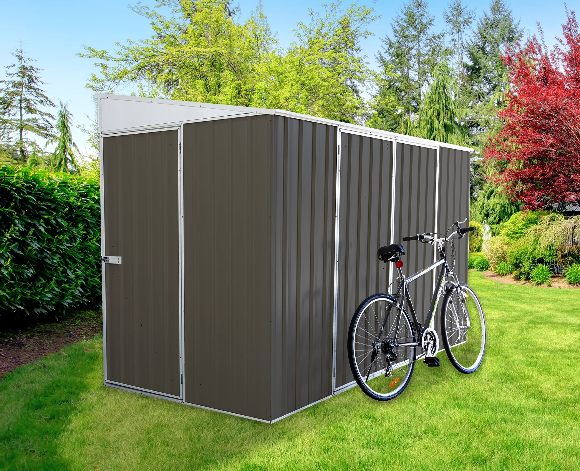 Absco Lean To 10' x 5' Metal Bike Shed - Woodland Gray