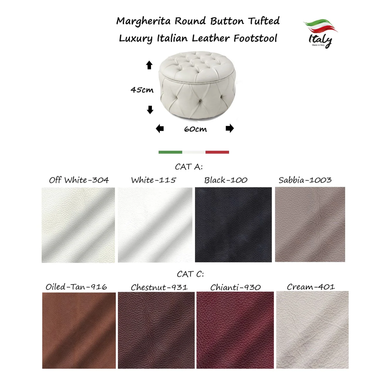 Margherita Round Button Tufted Italian Leather Ottoman - Choice Of Leathers