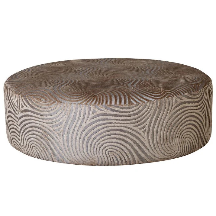 Coco Swirl Gold Fabric Large Round Accent Footstool
