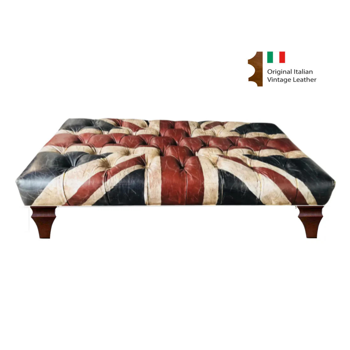 Union Jack Large Buttoned Top Vintage Leather Footstool - 120cm