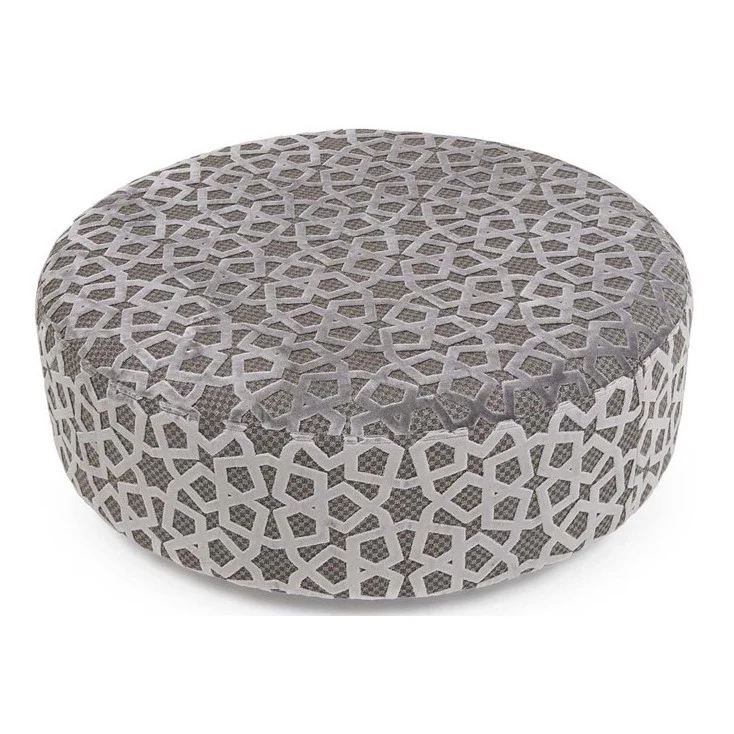 Destiny Silver Fabric Large Round Accent Footstool
