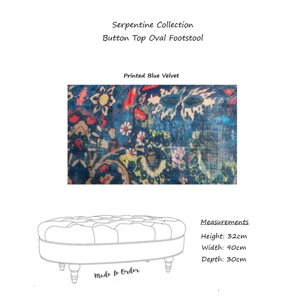 Serpentine Button Tufted Top Oval Footstool