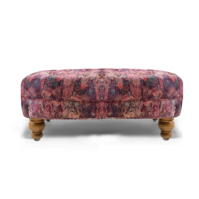 Serpentine Button Tufted Top Oval Footstool