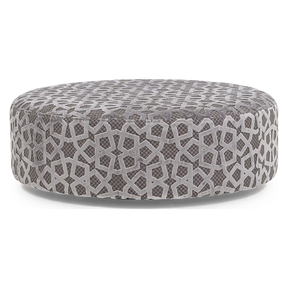 Destiny Silver Fabric Large Round Accent Footstool
