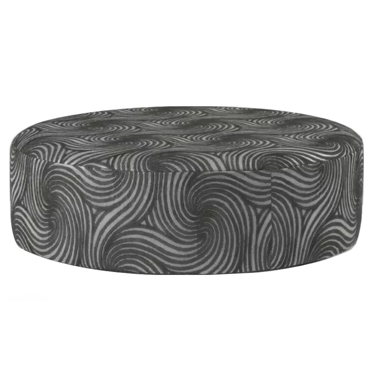 Coco Swirl Grey Fabric Large Round Accent Footstool