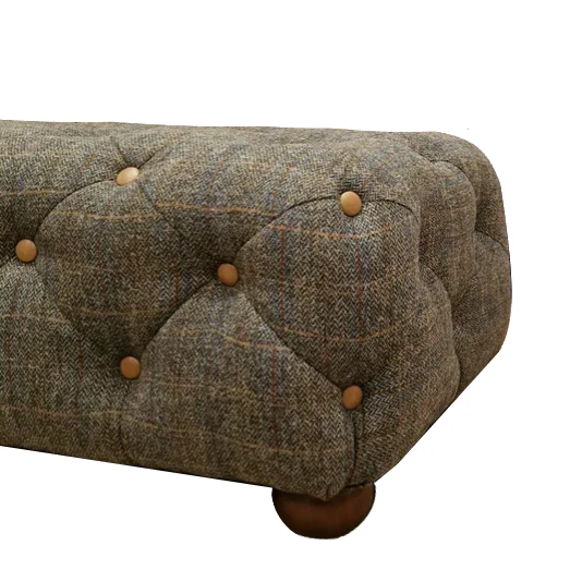 Harris Tweed & Vintage Leather Deep Buttoned Rectangle Footstool