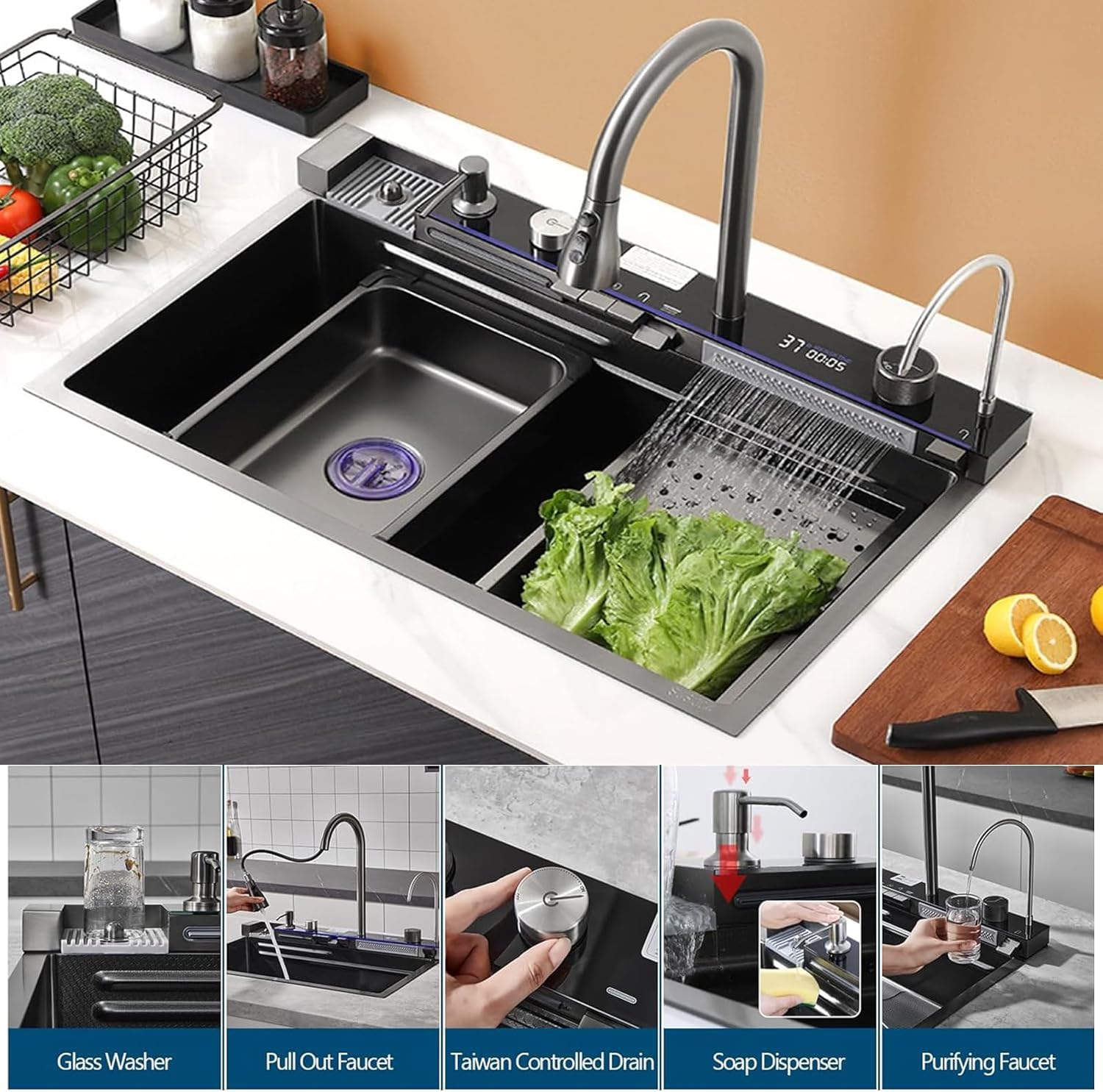 Black Undermount Stainless Steel Kitchen Sink – 31.5