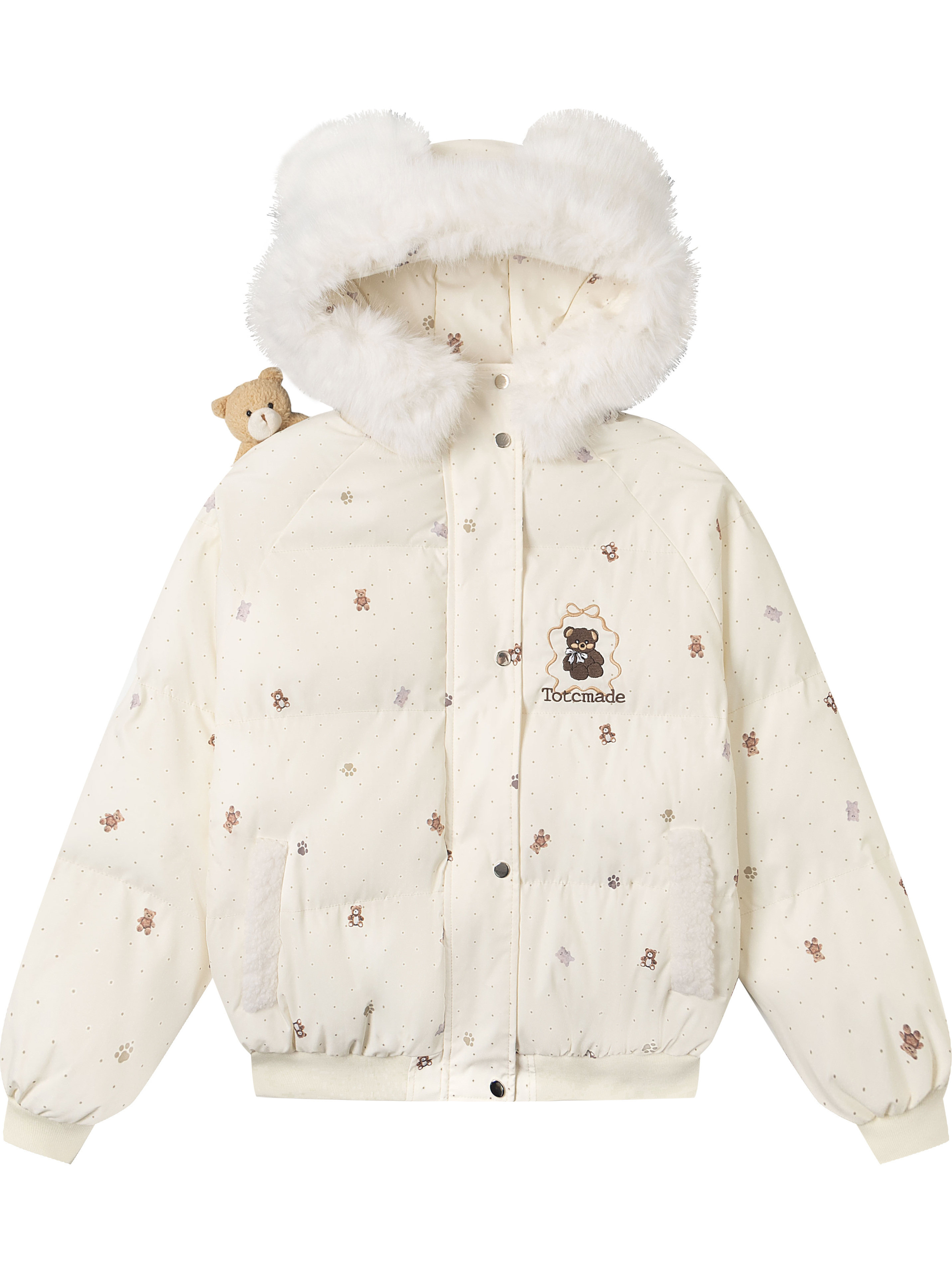 Cute polka dot keychain bear collar hooded cotton coat women's winter couple warm puffer jacket