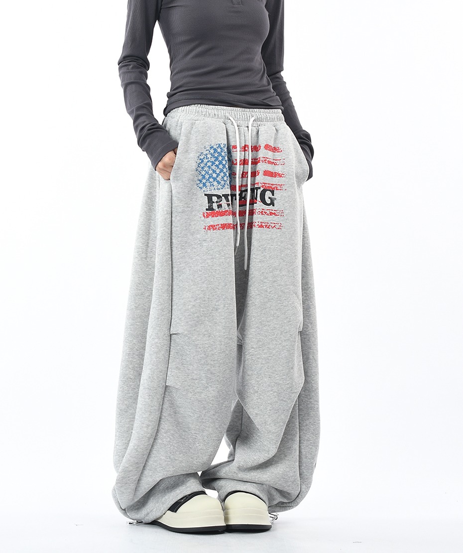 New versatile Harajuku American retro flag-pleated curved blade sweatpants for men and women, niche wide-leg sports casual pants