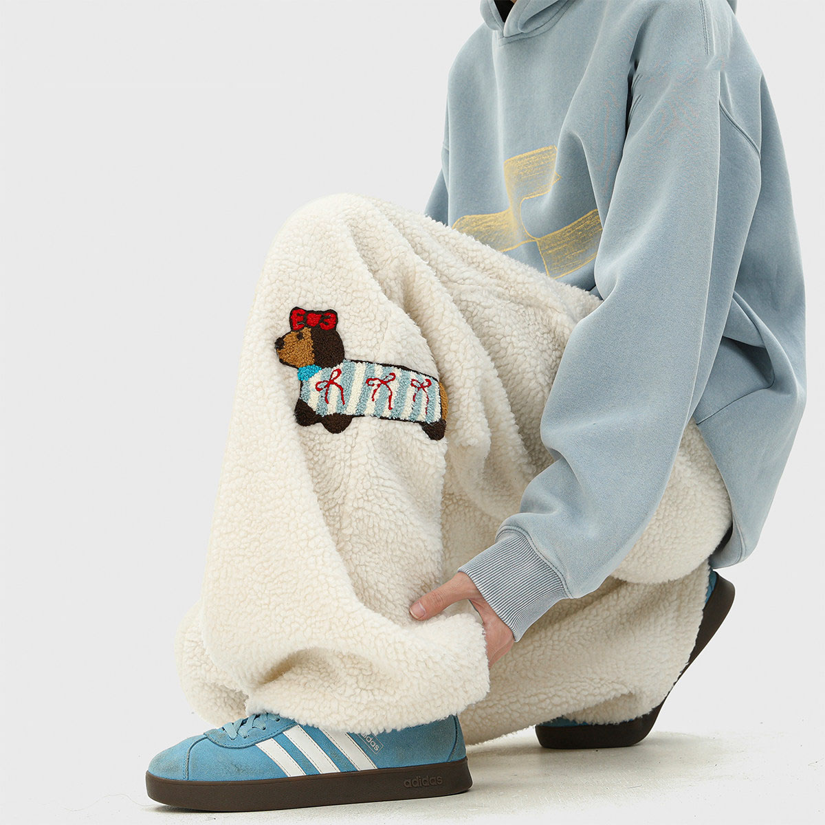 Heavyweight Sherpa-Lined Dachshund Print Winter Pants – Unisex Insulated Warm Snow Trousers