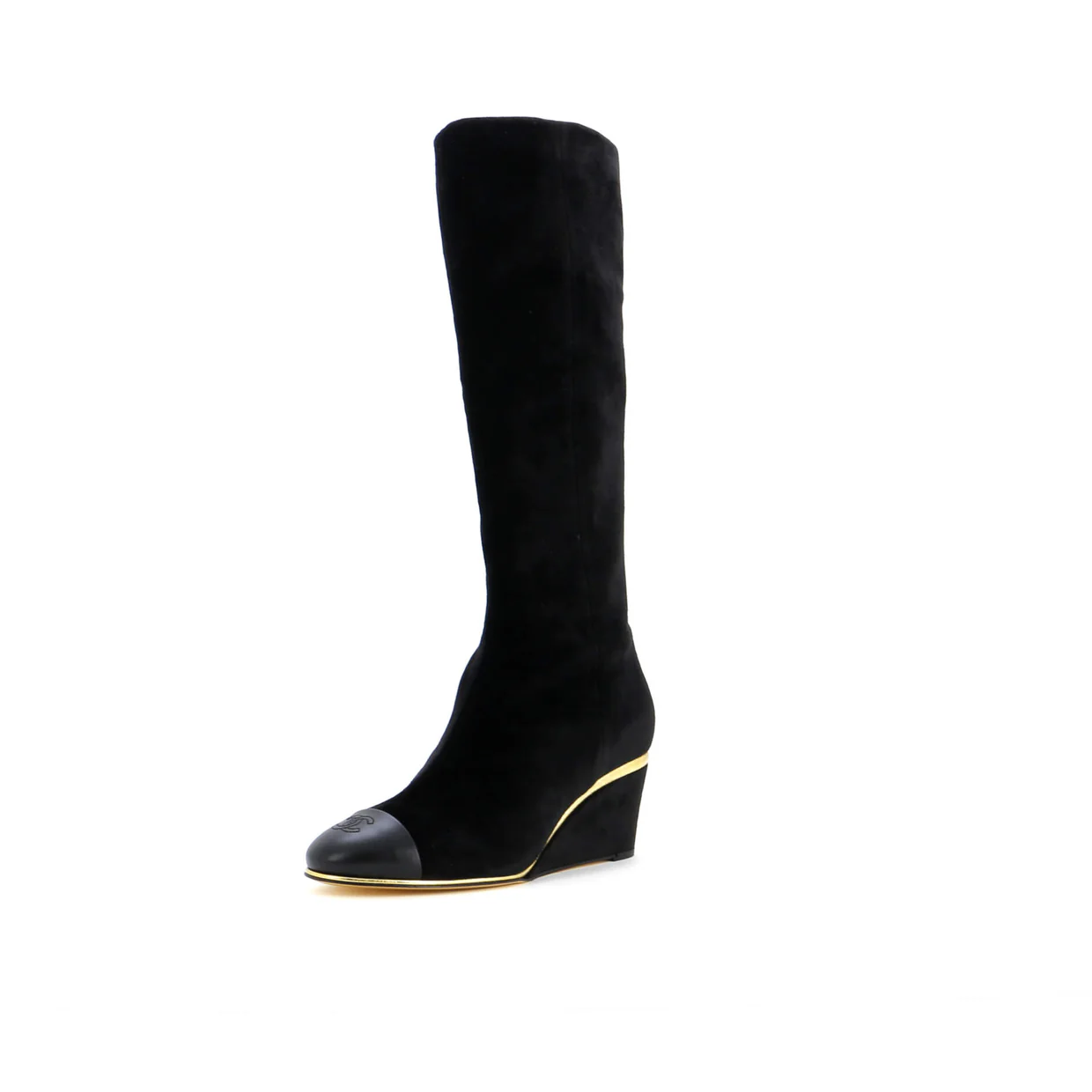 Women's CC Cap Toe Knee High Wedge Boots Suede - Deep Luxury