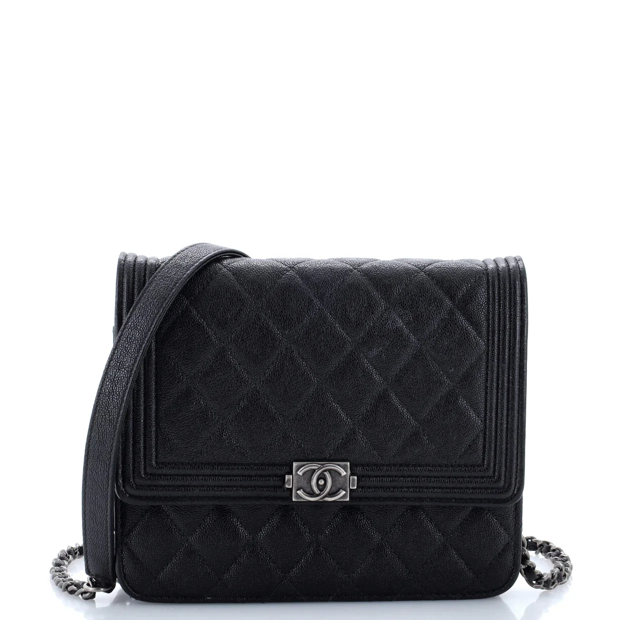 Boy Square Wallet on Chain Quilted Caviar - Deep Luxury