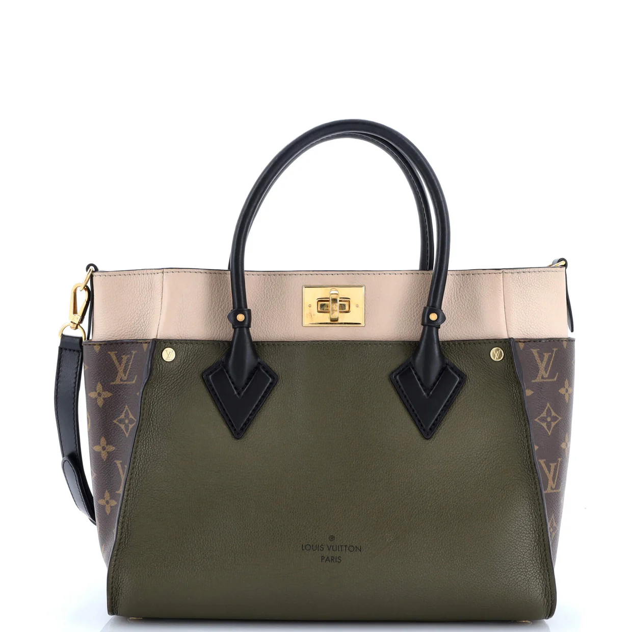 On My Side Tote Leather with Monogram Canvas MM - Deep Luxury