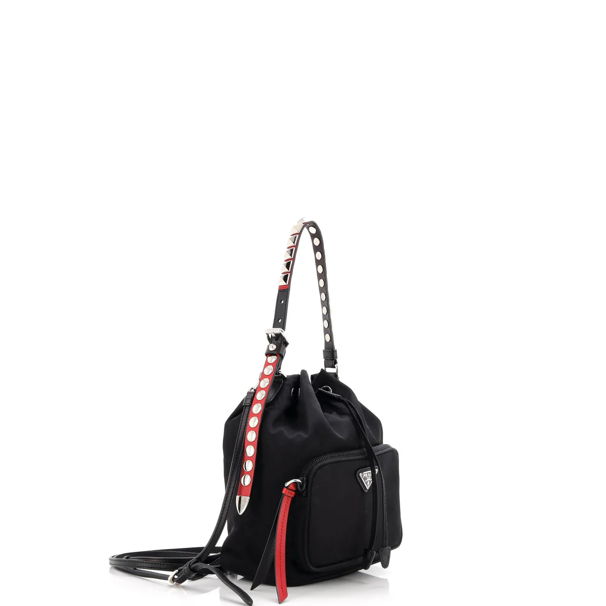 New Vela Multi Pocket Bucket Bag Tessuto with Studded Leather - Deep Luxury