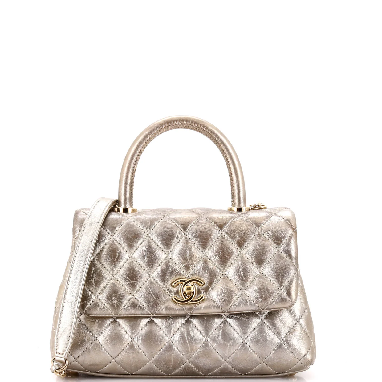 Coco Top Handle Bag Quilted Aged Calfskin Mini - Deep Luxury