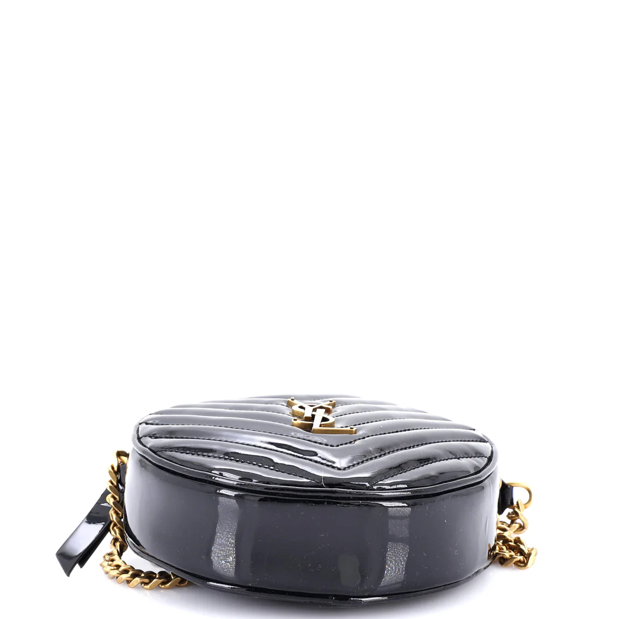 Vinyle Round Camera Bag Matelasse Chevron Patent - Deep Luxury